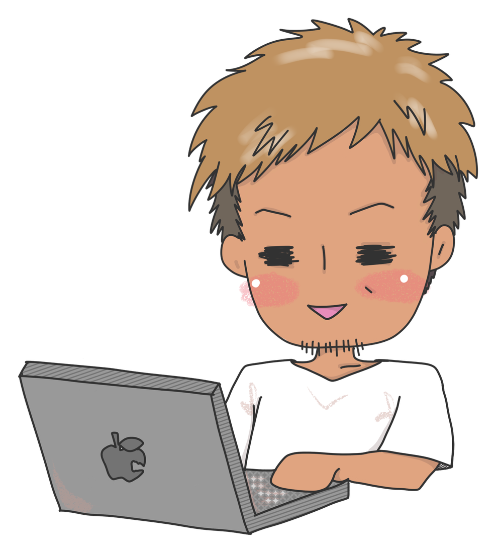 パソコンを使って解説する田村のキャラクター